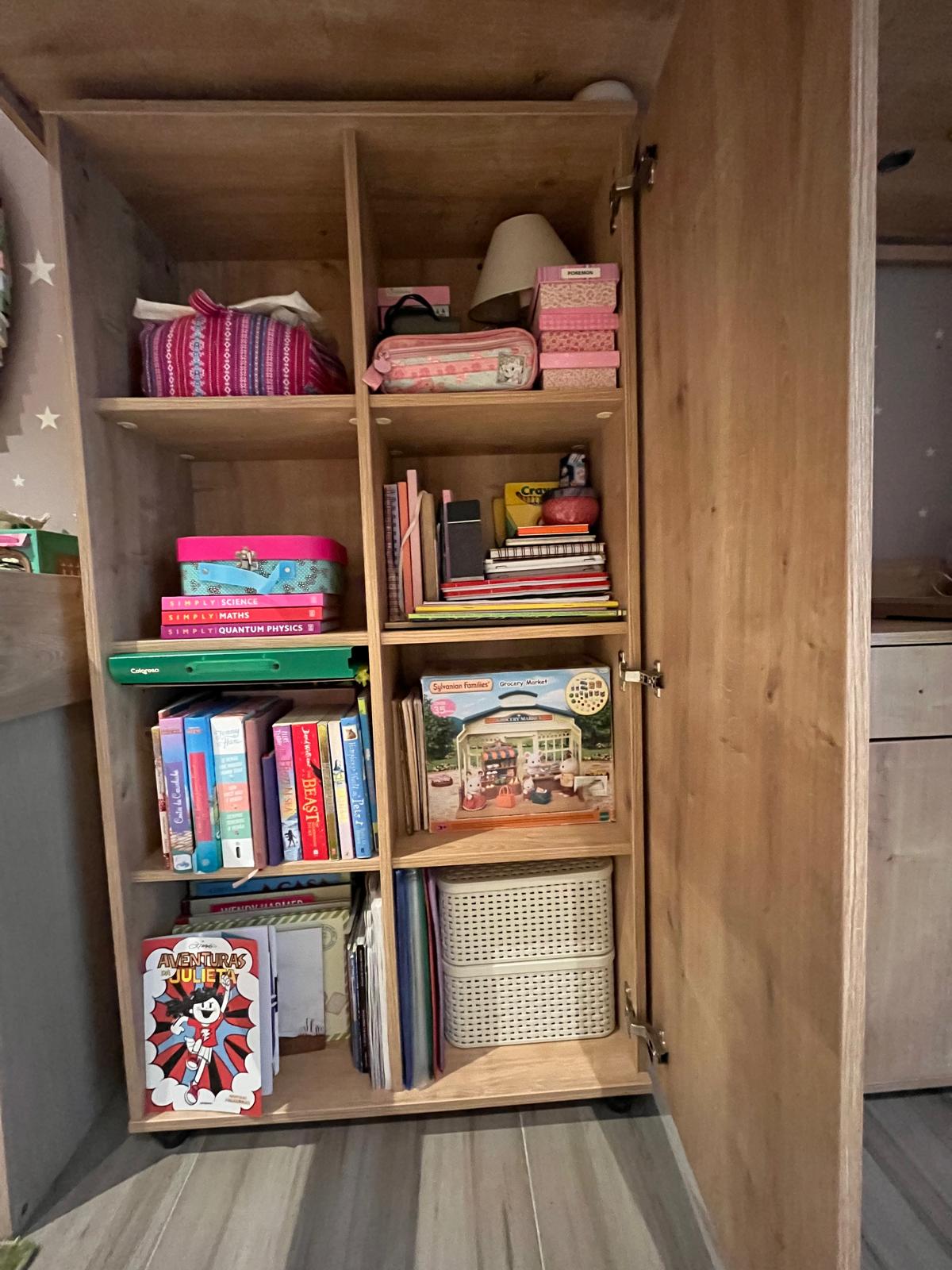 Bed, Mattress, Shelves and Study Desk